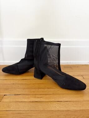 A New Day Celaena Black Mesh Square Toe Block Heel Boots Size 8.5 NWT